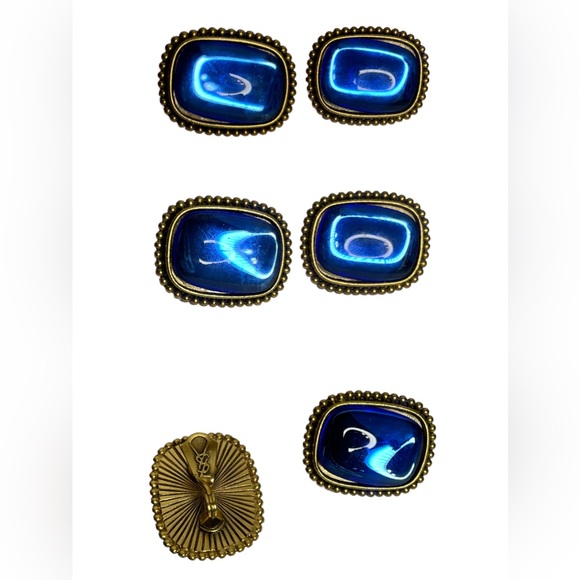 Stunning Vintage YSL Blue Gripoix Cabochon Gold Clip-on Earrings - Picture 1 of 4